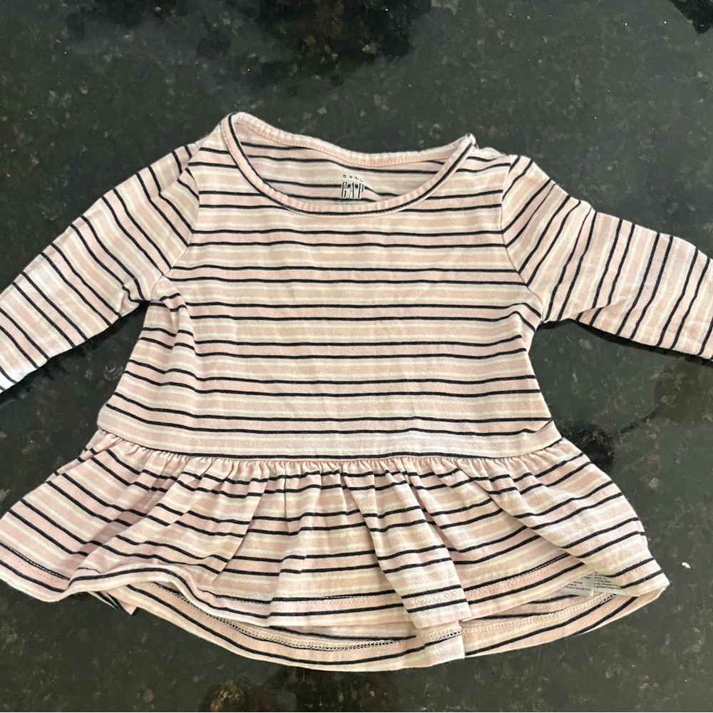 GAP Pink and Black Striped Long Sleeve Kids Tee
